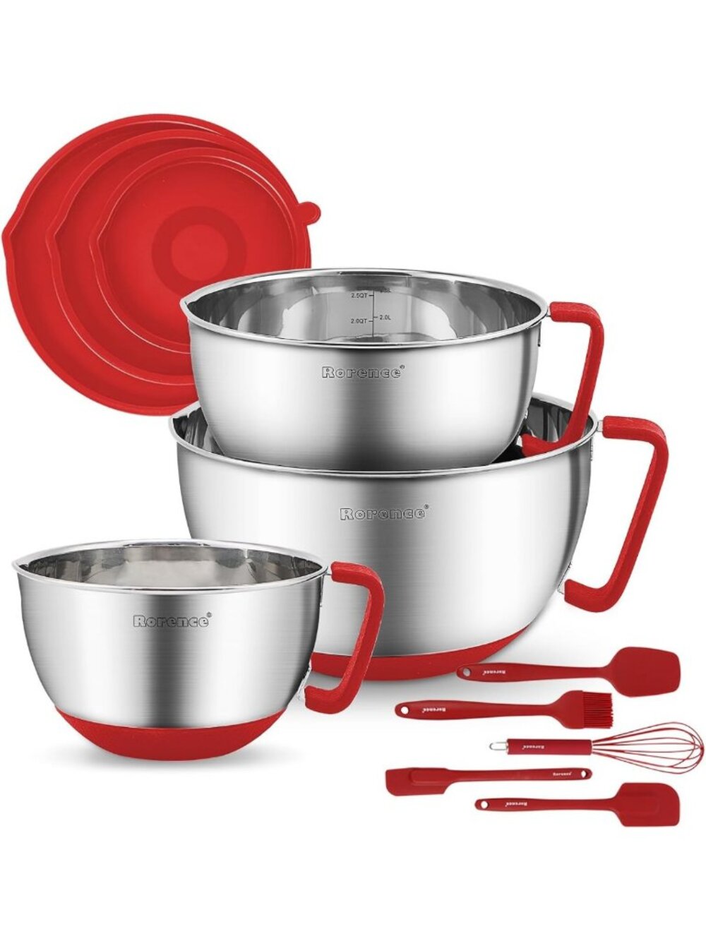 Set of 3 Stainless Steel Mixing Bowls with Lids & Non-Slip Silicone Bottoms